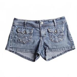 L.E.I. Ashley Low Rise Y2K Denim Micro Shorts Flap Pocket Size J5 Womens 2 D/62